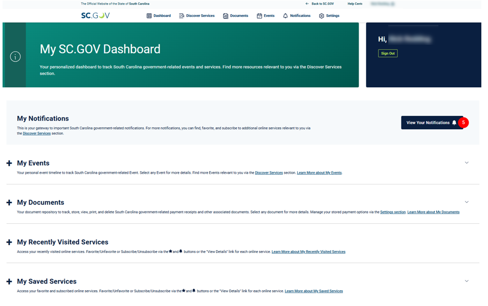 screenshot of a user's dashboard