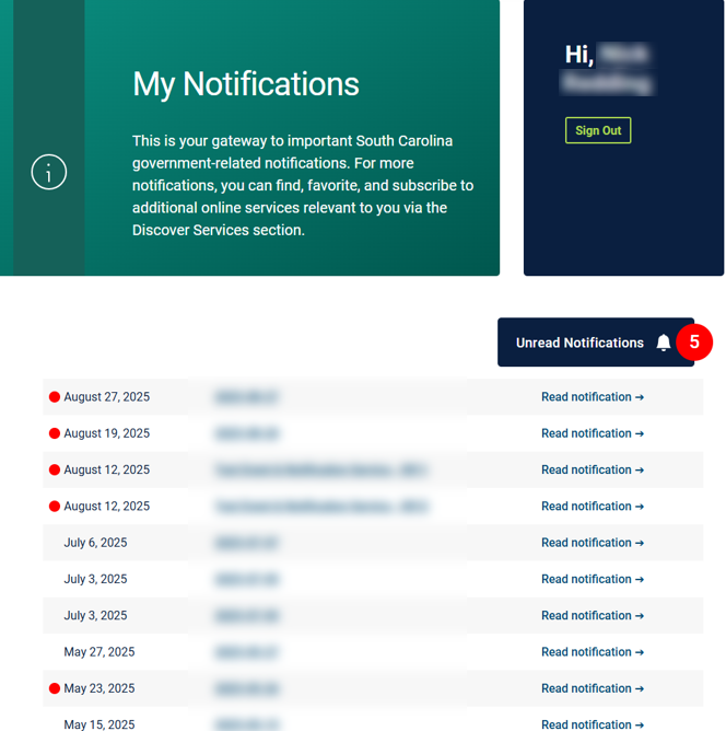 screenshot of a user's My Notifications page