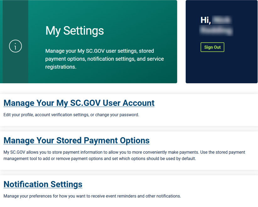 screenshot of a user's My Settings page