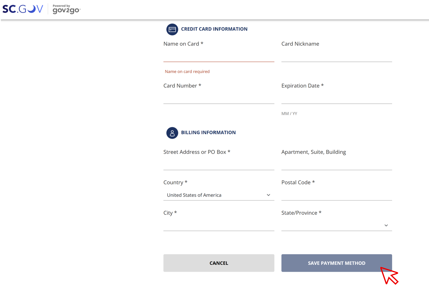Screenshot of clicking Save Payment Method
