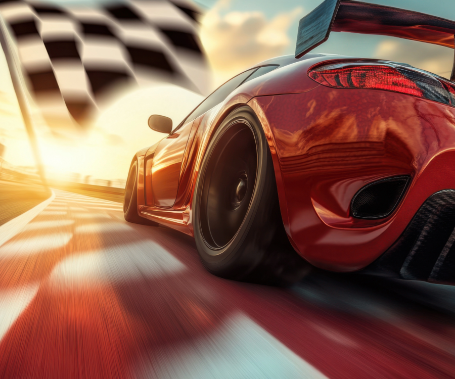 A red racecar on a race track